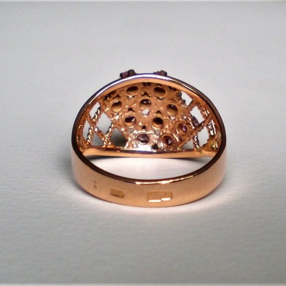 Russian USSR 14K 583 Rose Pink Gold Pink Tourmaline Cluster Basket Weave Ring - Picture 4 of 8